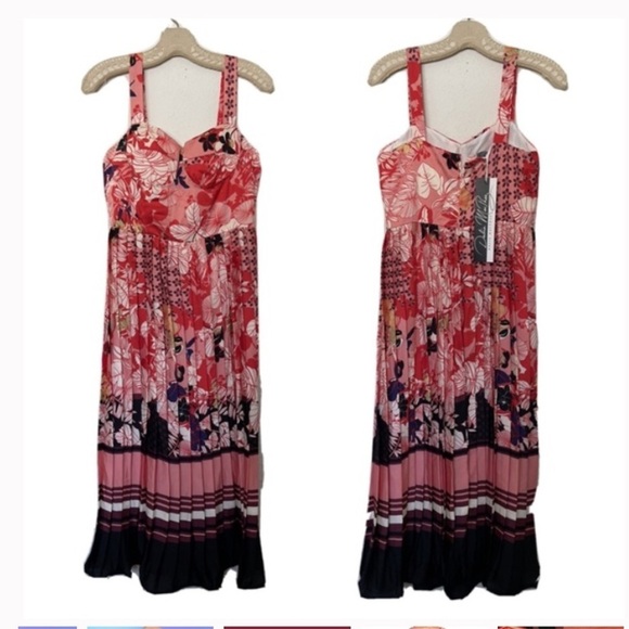 NWT Dalia MacPhee Floral Printed Pink Dress Pleated b2 - Picture 3 of 16